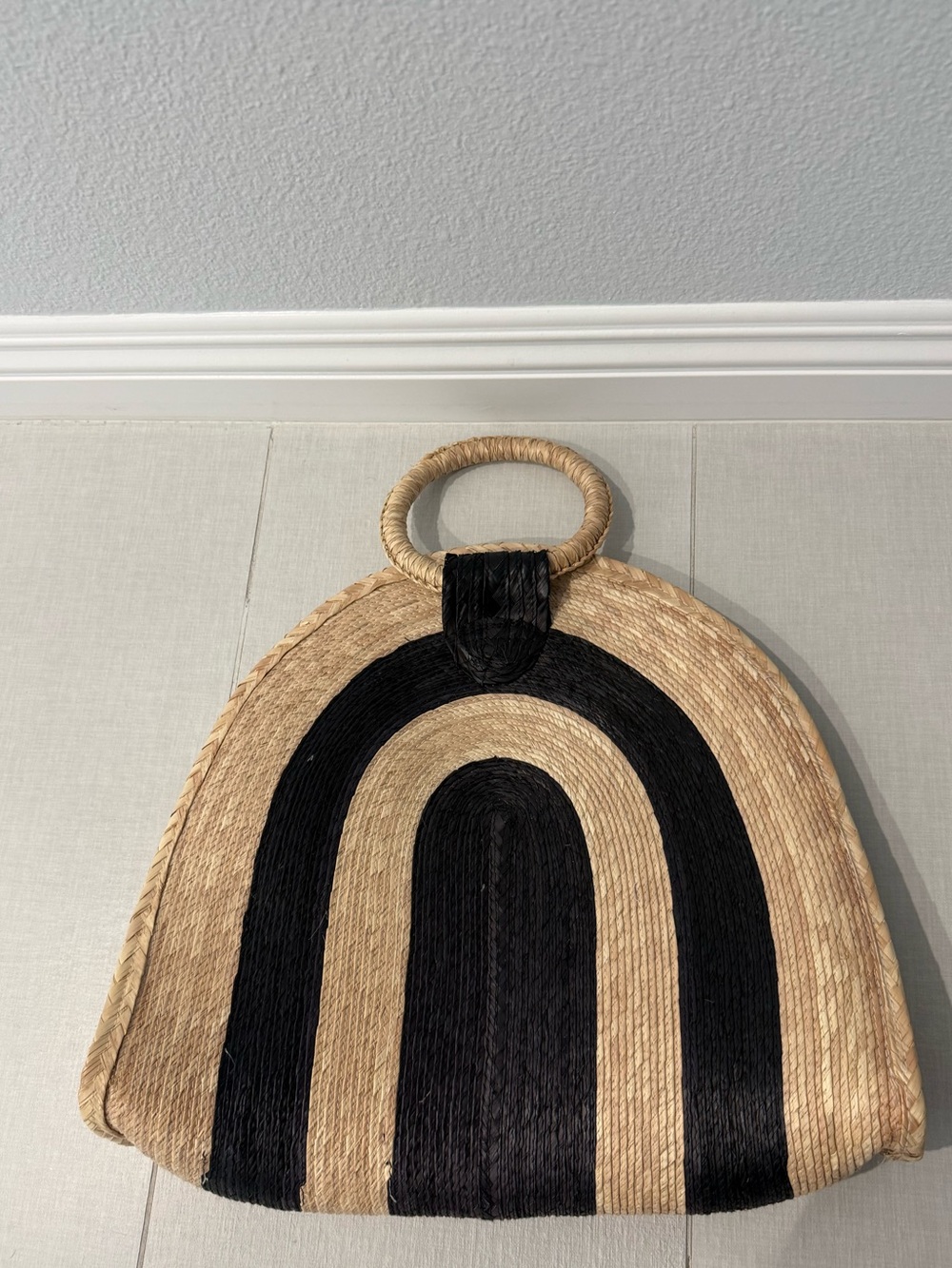 Handwoven Black and Natural Straw Accent Tote - Brand